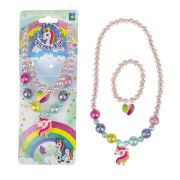 1TOY наб.украш.«Unicorn Bijou» 2предм.роз.радуж.перламутр бусы голова единорога,браслет сердце на карте 24*8см (извините, гиперссылка на картинку отсутствует)
