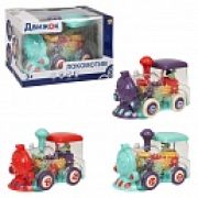 1toy Движок Локомитив прозрач. с механизмом на батарейках, свет, звук, (в асс. 3 вида, коробка)